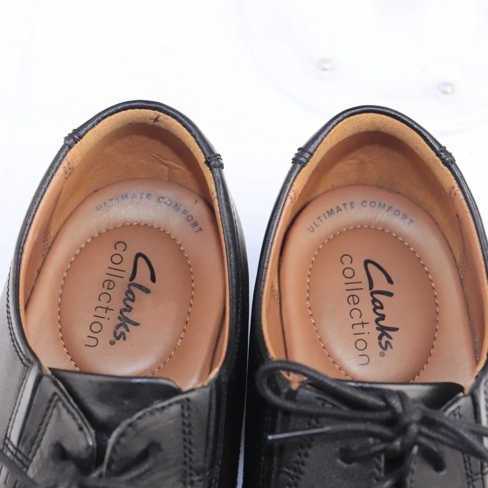 Clarks Mens Tilden Oxfords Size 10.5 M Black Leather Cap Toe Comfort Dress Shoes